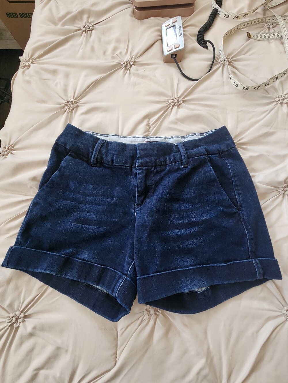 Dear John Dark Blue Cuffed Slashed Pockets Women's Denim Shorts Size 27 - Picture 3 of 11